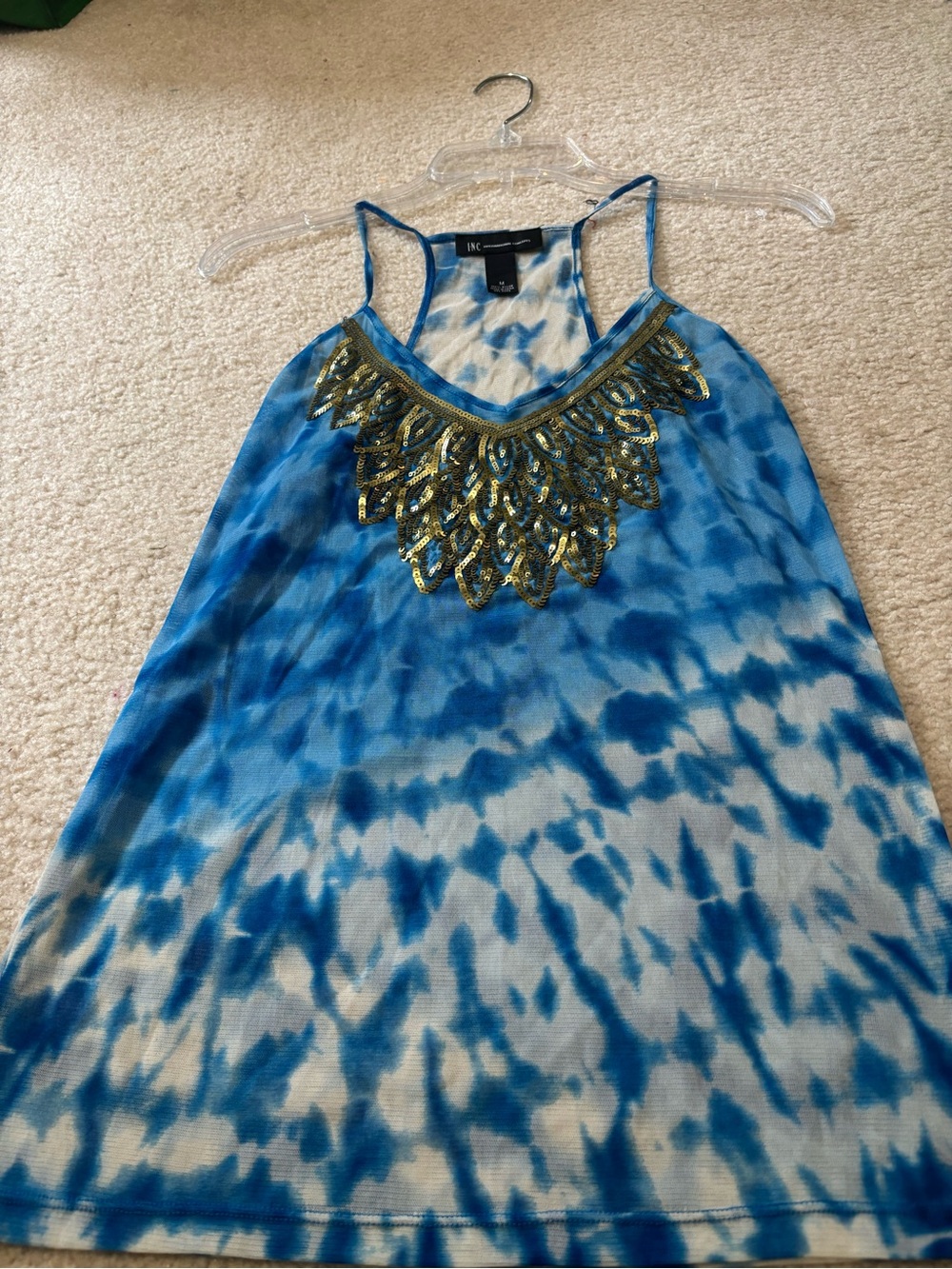 INC International Concepts Blue Tie-Dye Embellished Tank Top medium